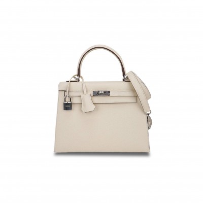 HERMÈS KELLY 25 BAG NATA PALLADIUM HARDWARE EPSOM LEATHER (25*17*7cm) 
